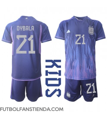 Argentina Paulo Dybala #21 Segunda Equipación Niños Mundial 2022 Manga Corta (+ Pantalones cortos)